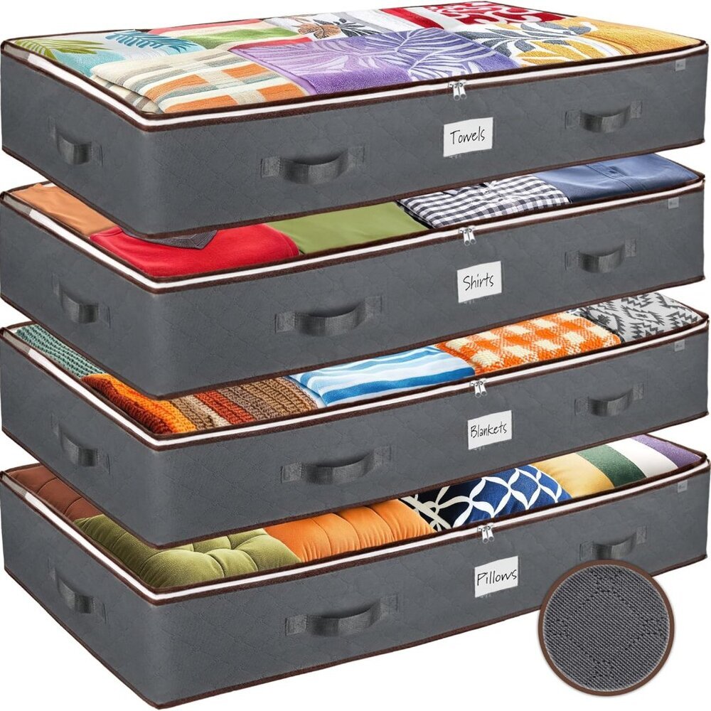 Under Bed Storage Bins - Pack Of 4 Under The Bed Storage Containers For Clothes,